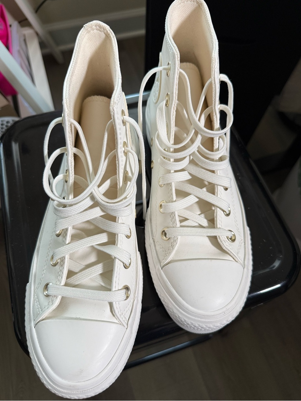 Converse Women's High-Top Sneakers in Off-White/Cream - Picture 4 of 7